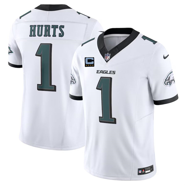 Men's Philadelphia Eagles #1 Jalen Hurts White F.U.S.E With 4-Star C Patch Vapor Untouchable Limited Stitched Football Jersey